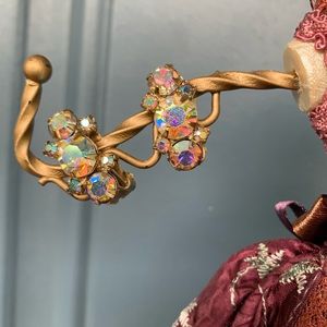 Vintage Pink Rhinestone Goldtone Clip On Earrings Homecoming Prom Bridal Party